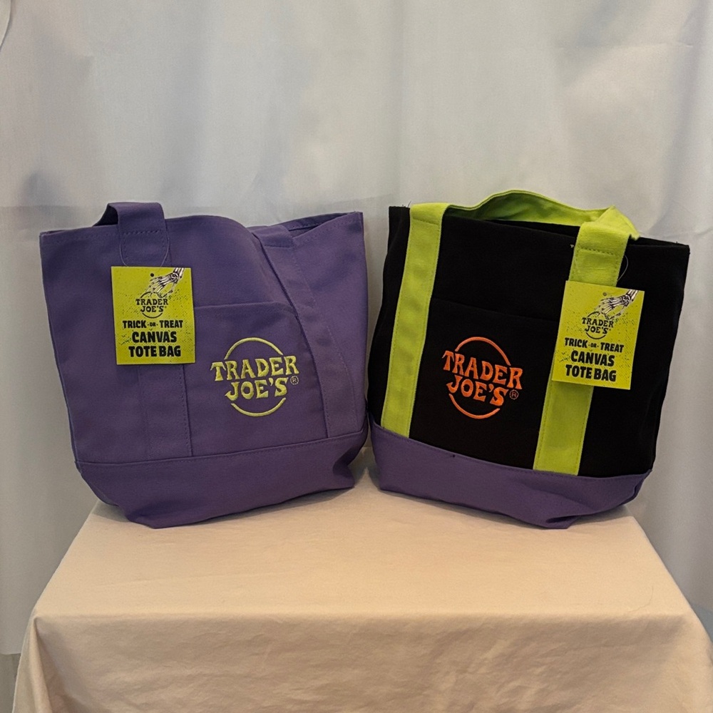 Trader Joe's Purple and Black Canvas Tote Bag Set